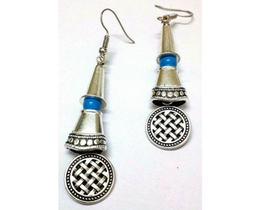 Silver Oxidized Earring Hook Dangle Drop Long - Fashion Novelty Gift - THE FAN 2